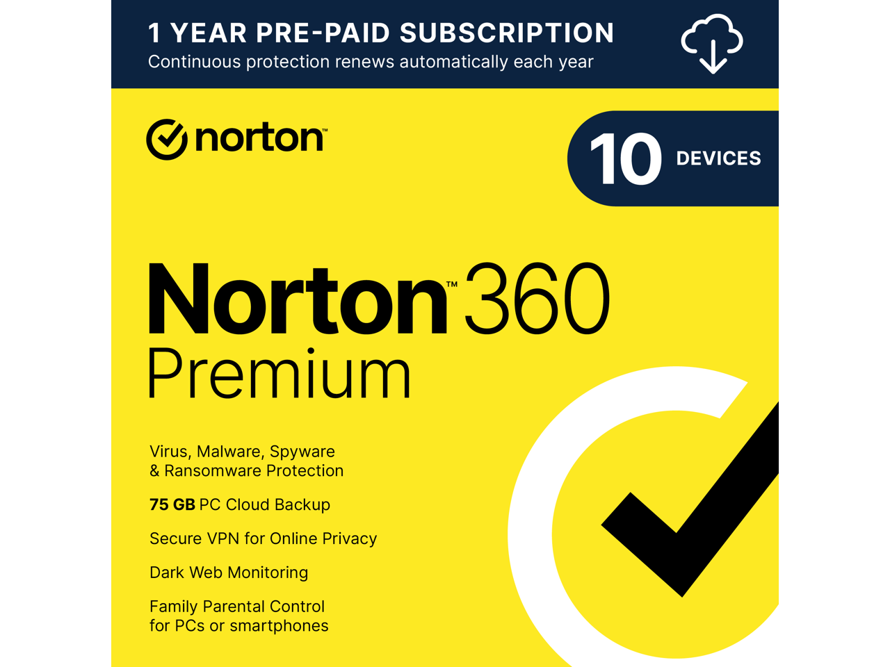 Norton 360 Premium 2024 - 10 Devices - 1 Year with Auto Renewal, - Download