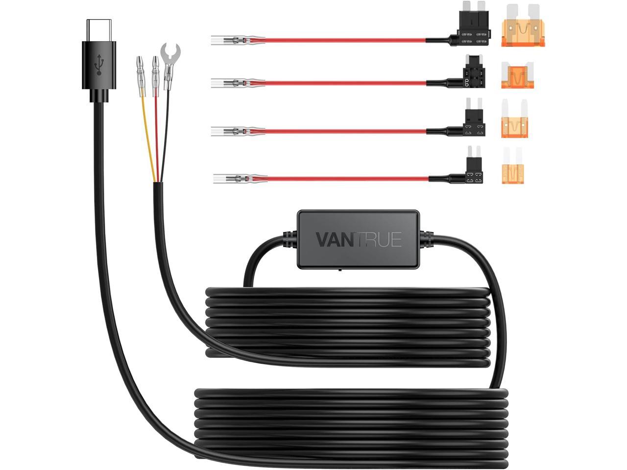 Vantrue 11.5ft Type C USB 12V 24V to 5V Dash Cam Hardwire Kit with Add a Circuit Fuses, Low Voltage Protection for N4, E1, E1 Lite, E2, E3, S2-2CH, S2-3CH, N2S, N1 Pro(2023), X4S