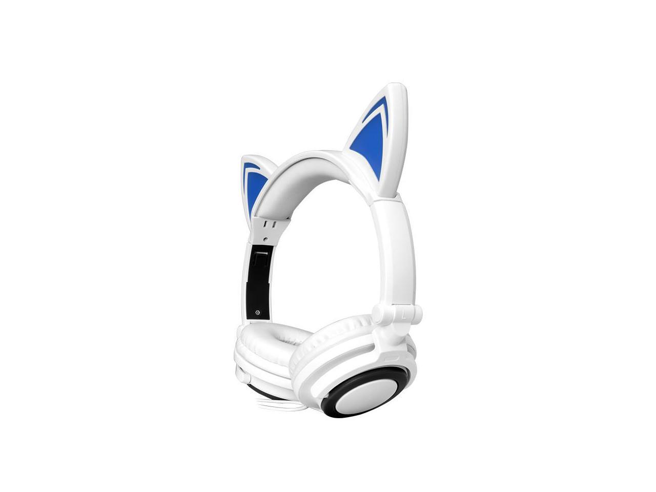 KOMRT Lovely Cat Ear Like Headphone with Blinking LED Lights, Stereo Voice Quality for Computer, Laptop, Cellphone - White