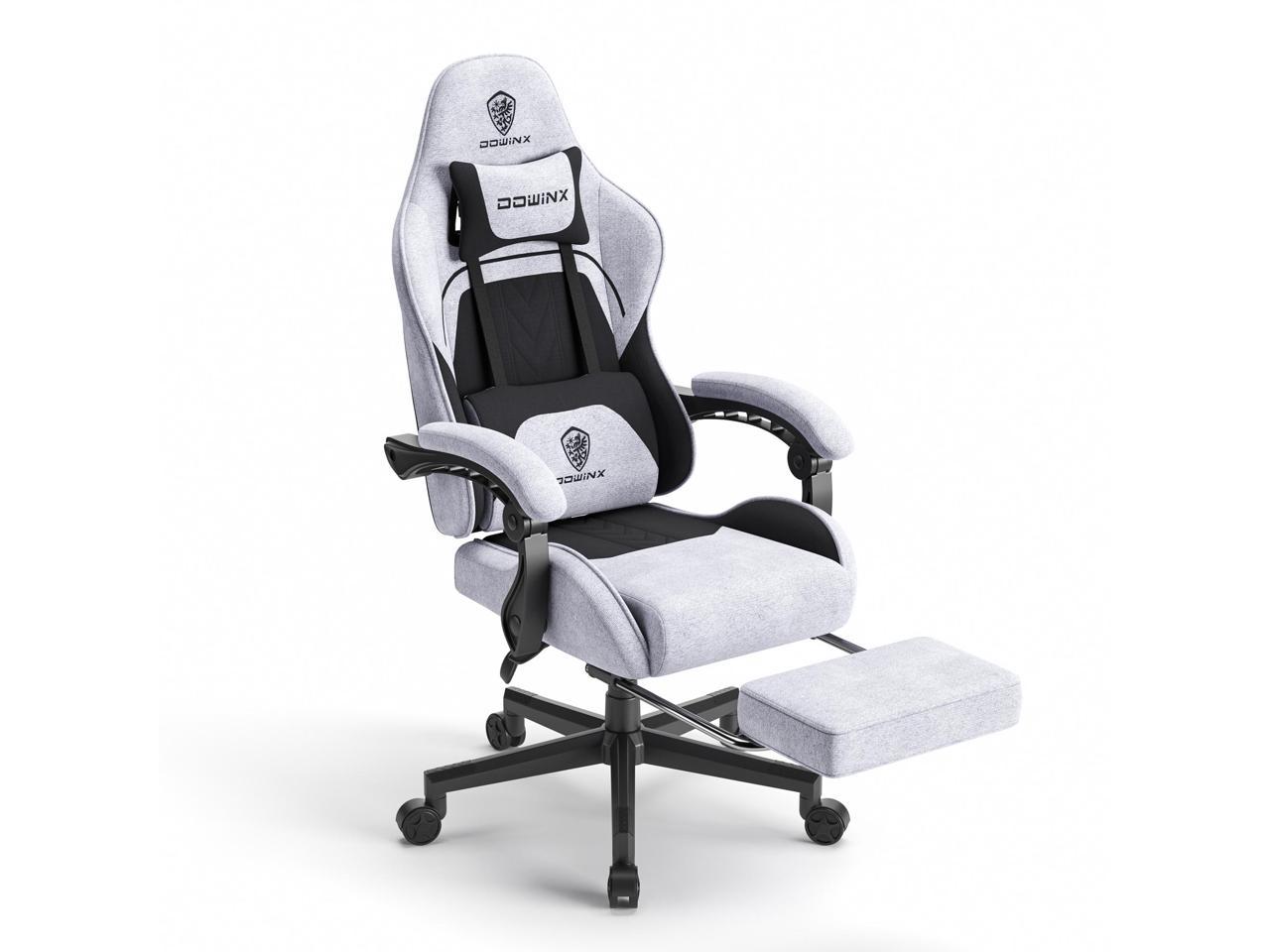 Dowinx Fabric Gaming Chair with Pocket Spring Cushion, Ergonomic Computer Chair with Footrest, Cloth Gamer Chair with Massage Lumbar Support and Headrest, Light Grey