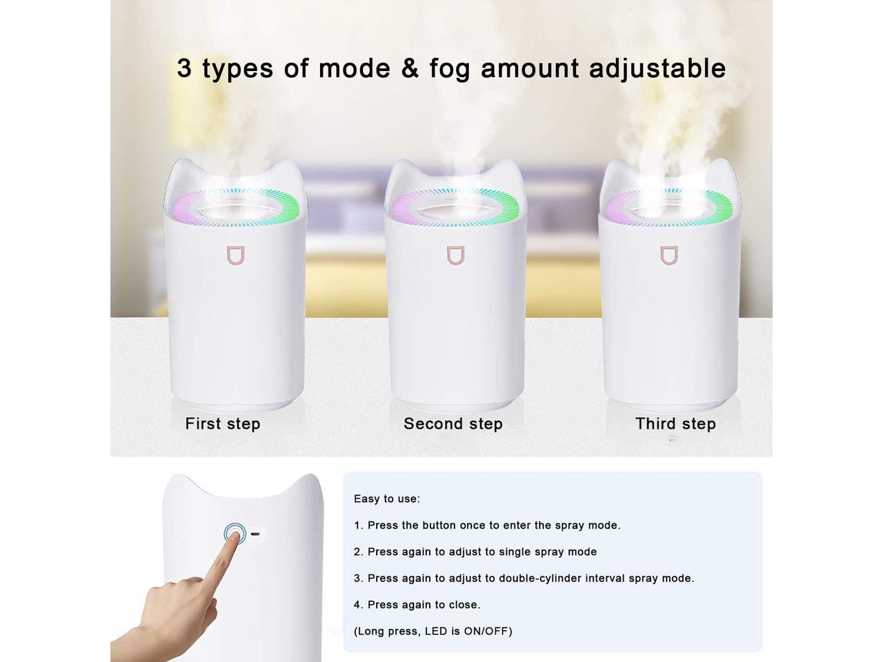 3L Cool Mist Humidifiers, Diffuser for Essential Oils,Quiet Ultrasonic Humidifier for Bedroom,Large Home,Baby Room,Plant,Up to 50 Hours Time with Adjustable Double Spray,Colorful Lights,Easy to Clean