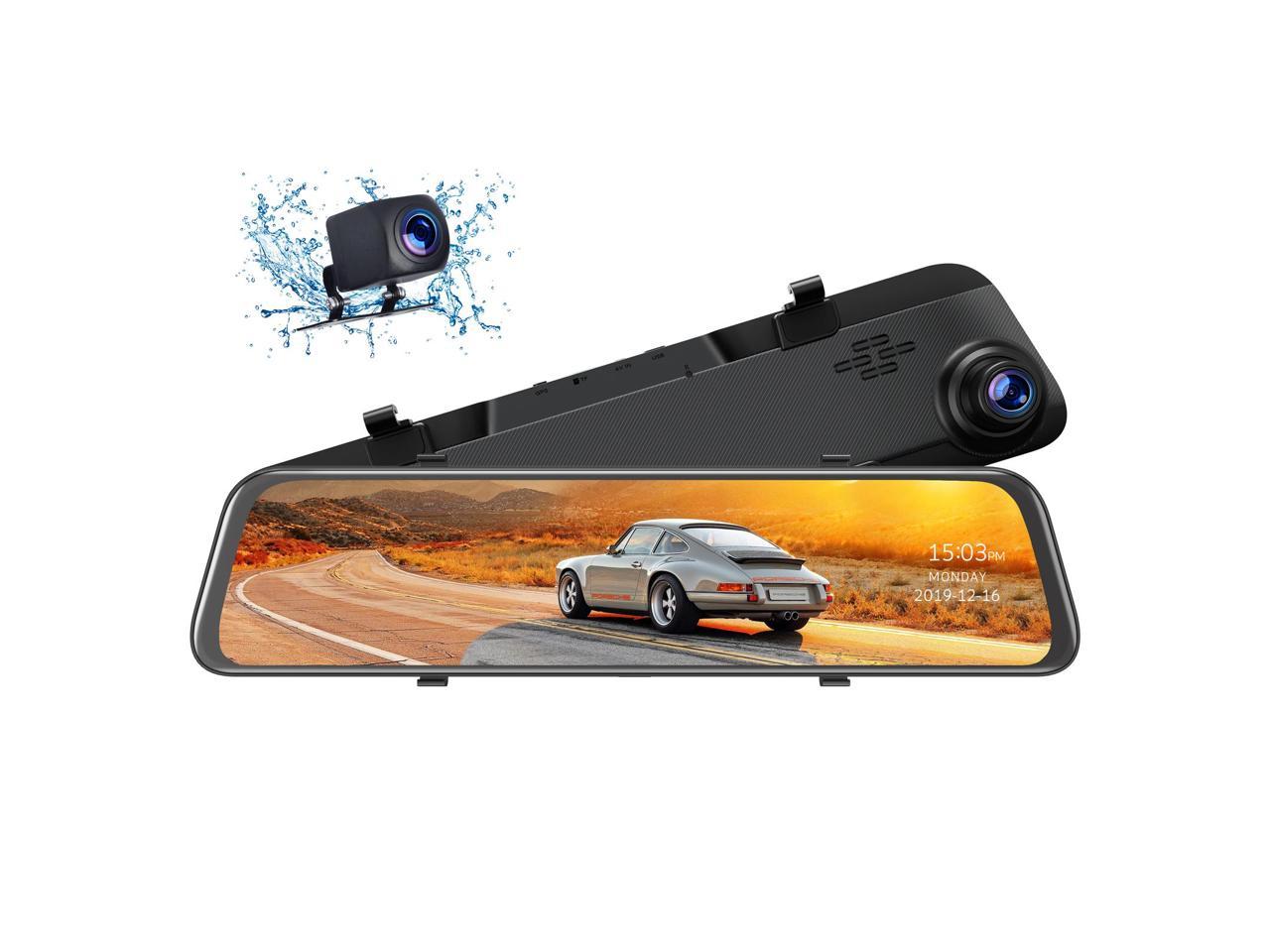 2.5K 12 Inch Mirror Dash Cam GPS Rear View Mirror Camera, Touch Screen Dual Dash Cam Front and Rear with Waterproof Backup Camera Parking Assistance, Night Vision, Loop Recording