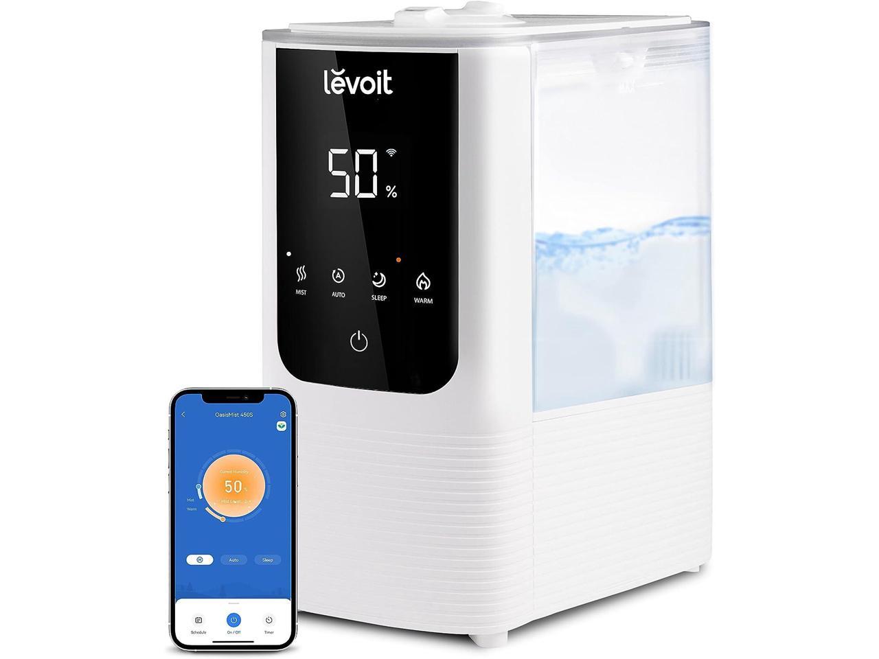 LEVOIT Humidifiers for Bedroom Home, Smart Warm and Cool Mist Air Humidifier for Large Room, Auto Customized Humidity, Fast Symptom Relief, Easy Top Fill, Essential Oil, Quiet, OasisMist4.5L, White